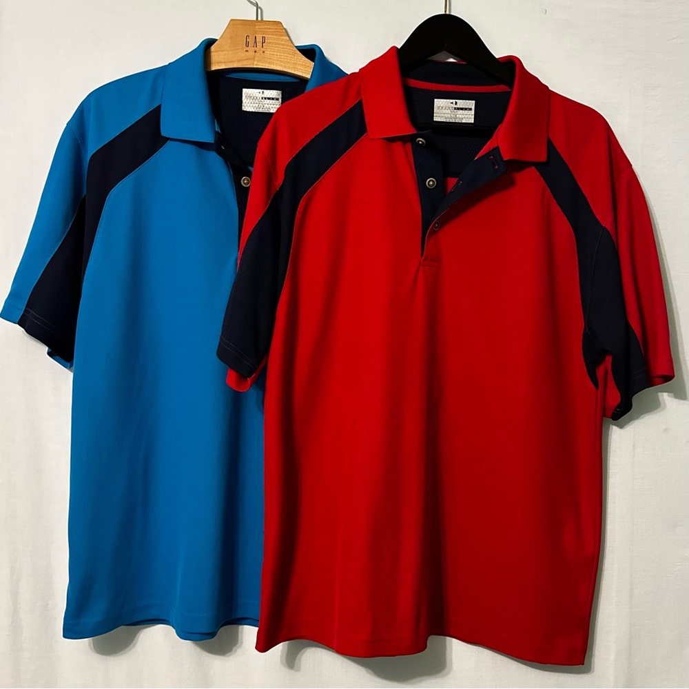 Set of 2 Grand Slam Golf Polos Red Blue Short Sleeve Lightweight Mens Sz Large